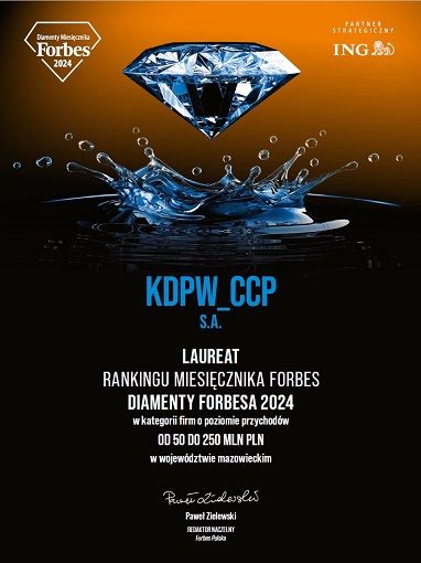 Izba rozliczeniowa KDPW_CCP wyróżniona Diamentem Forbesa 2024 - KDPW_CCP